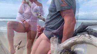 Anal creampie on a public beach - 2 image