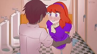 Red-haired Daphne takes off her panties in the toilet in front of an unknown guy without complexes ! Scooby-Doo. Hentai,Cartoon,Parody !