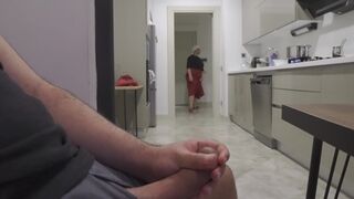 Caught jerking off while watching my Huge ass Hijab Stepmom.