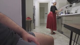 Caught jerking off while watching my Huge ass Hijab Stepmom. - 3 image