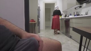 Caught jerking off while watching my Huge ass Hijab Stepmom. - 5 image