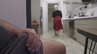 Caught jerking off while watching my Huge ass Hijab Stepmom.