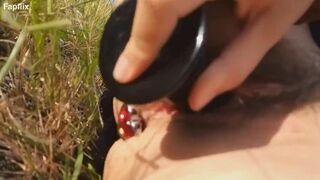 Sexy Hairy Biker Milf With Anal Plug Fucks Herself Outdoors In Nature - 13 image