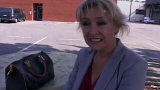 Salacious blond cougar likes to polish the knob while other dude is dancing chocolate cha-cha with her