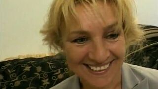 Salacious blond cougar likes to polish the knob while other dude is dancing chocolate cha-cha with her - 3 image