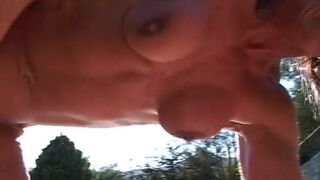 Muscled French chicks enjoying anal threesome by the pool