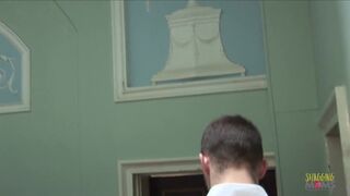 Elizabeth Lawrence strips & gets her trimmed pussy drilled by a huge cock while her uniform is off!