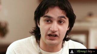 Stepmom Dana Vespoli and stepson Elias Cash take turns getting double penetrated in wild threesome with big tits and tattoos