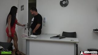 Watch MILF Alessandra Marques get her tattooed pussy drilled by Binho Ted at work - 1 image