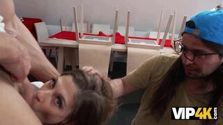 Nikita Vip4k gets her shaved pussy pounded by three horny guys in front of VIP4K - 10 image