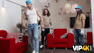 Nikita Vip4k gets her shaved pussy pounded by three horny guys in front of VIP4K - 5 image