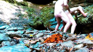 WATERFALL OUTDOOR - Romantic FLESHLY PEGGING - Switch - HARD double penetration ARDENT POUNDING! Stand Lift FUCK - 15 image