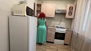 Mommy with a large arse gratified her son with her anal in the kitchen - 1 image